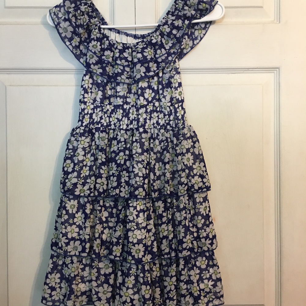 Dark blue dress with white and yellow flowers